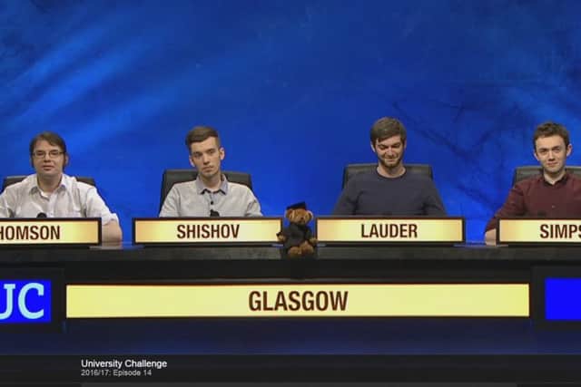 Hawick's Ethan Simpson, right, with his team-mates on University Challenge.