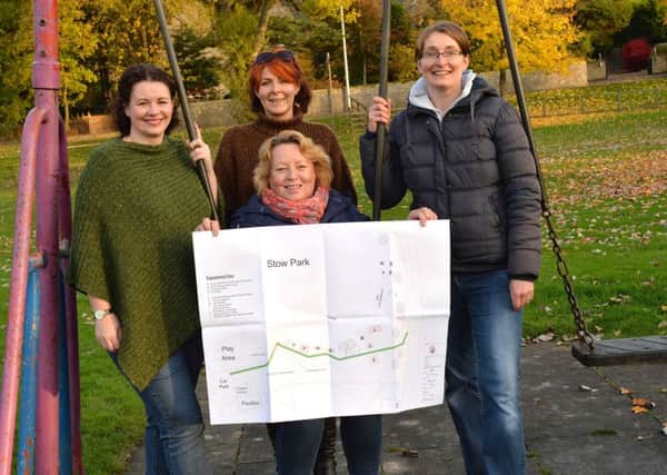 BACK ROW L-R are Stow Community Park,Jennifer Boyle (Vice chair) Sharon-Anne-Young (Chair)Kathleen Lofthouse (Treas) Front with plan is Helen Cororan (Sec)