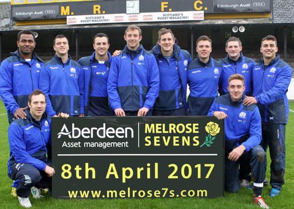 The Scottish rugby sevens side which scored success at Twickenham helps promote the 2017 Melrose Sevens.