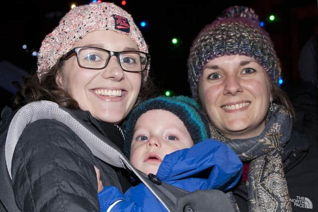 Cheryl Brydon, Ezra Jackson and Kirsty Brydon from Hawick in town to see the Christmas lights turned on SR BMCB 30