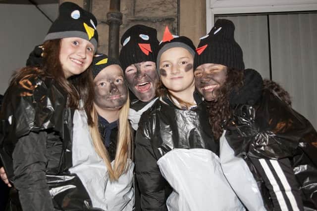 Hawick High School Penguins, Abbie McCaughey, Eidann Pretswell, Nicky Sutherland, Amy Khoury and Sinead McHugh on parade at the christmas lights SR BMCB 18