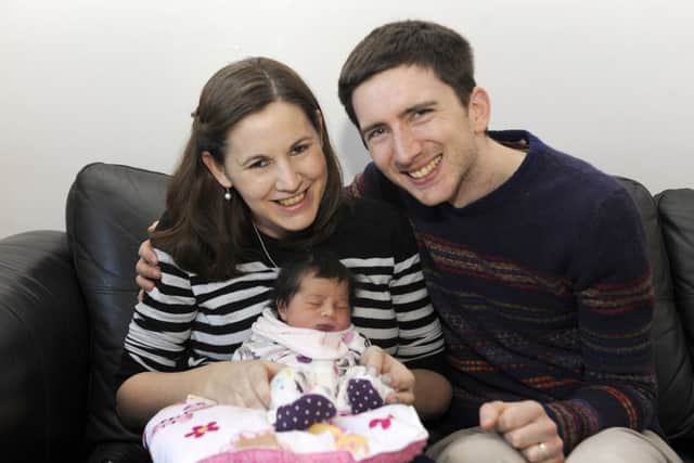 Lucy and Jonathan Morton with their daughter Flora Eilidh, who was born on Christmas Day