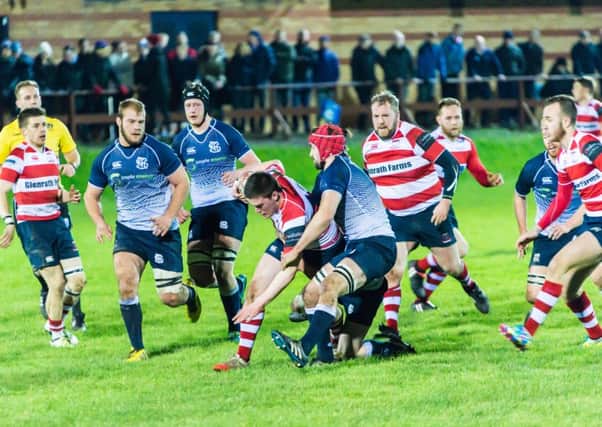 Peebles, in hoops, take on Selkirk in a Borders League clash at The Gytes (picture by Stephen Mathison)