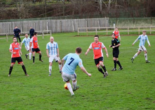 Action from Vale of Leithen's game last weekend against Gala Fairydean Rovers, in sky blue (picture by Debi Ritchie)