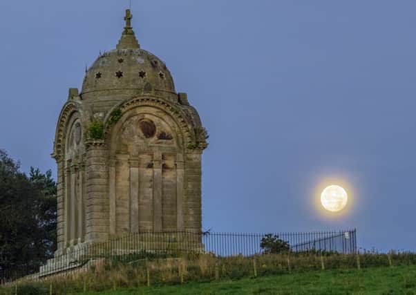 Monteath Mausoleum at Lilliardsedge, by Ancrum at daybreak, with a full moon about to disappear as early morning light increases