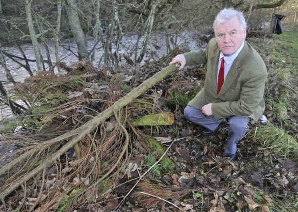 Hawick councillor Davie Paterson examines the green waste dumped near Hawick Rugby Club.