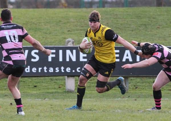 Iain Moody makes a charge for Melrose in their most recent league game, a 27-10 win over Ayr (picture by Douglas Hardie)