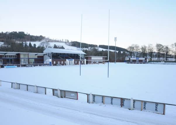 The snow-covered surface which greeted pitch inspectors at Philiphaugh last weekend (picture by Grant Kinghorn)