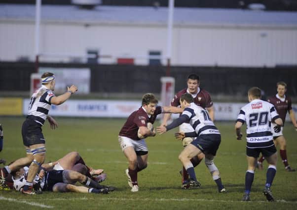 Gala (in their familiar maroon) are the hosts for Saturday's BT Cup match against Hawick (picture by Alwyn Johnston)