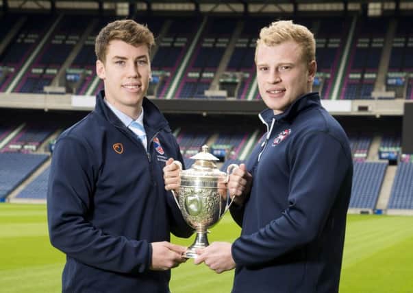 Scott Docherty, rugby captain at University of St Andrews, and Nick Stephen, his opposite number at the University of Edinburgh, at Murrayfield's Royal Bank of Scotland Scottish Varsity Match in 2016 (picture by Scottish Rugby/SNS Images).