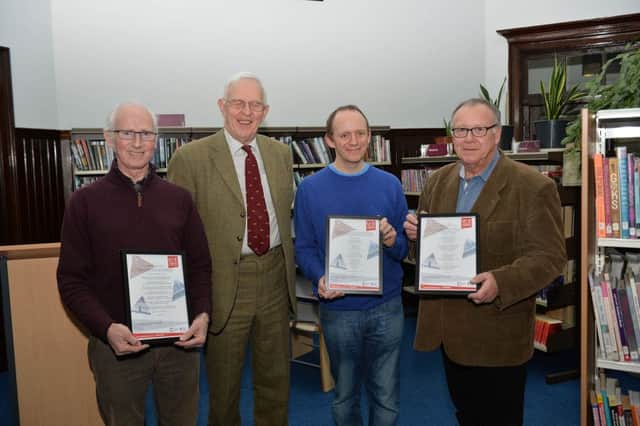 Toni Parks, Alasdair Hutton, Thomas Clark, Robert Leach winners of  poetry competition run as part of the Saving and Sharing Sottish Borders Stories from WWI Project which is commemorating the impact of the Great War on the Borders 100 years on from the conflict.