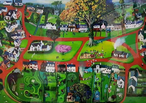 Rob Hain's painting of Midlem Village Green.