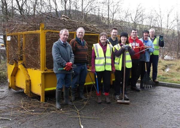 Nine volunteers from Gala Waterways Group removed cut branches from the north bank of the Gala Water at the Skinworks Cauld, behind B&Q, last Saturday.