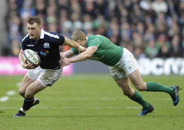 Stuart Hogg evades Keith Earls of Ireland (picture by Neil Hanna)