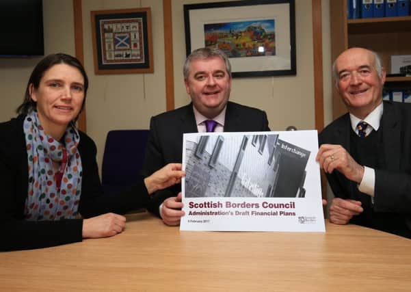 Scottish Borders Council leader David Parker (centre) with depute leaders Catriona Bhatia and John Mitchell with their capital budget programme,