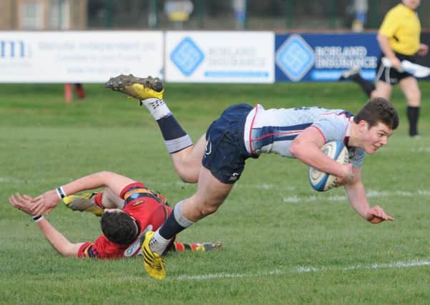 Ciaran Whyte scores Selkirk's sole try against Stewart's Melville FP (picture by Grant Kinghorn)