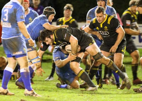 Aaron Welsh tries to force a way through for Melrose against Jed-Forest (picture by Douglas Hardie)