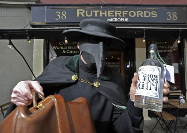 'The Crowman' (Andrew Crow) in Kelso with local made brew of Kelso Crowman's Gin.