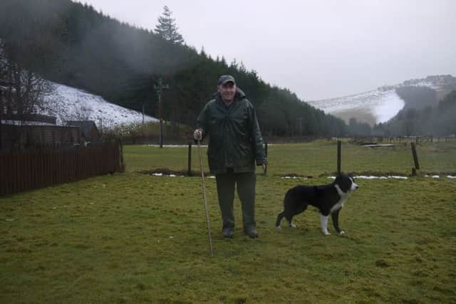 Bobby Henderson, team captain of Lanark, Lothians and Peebles League, with sheepdog, Bonnie.