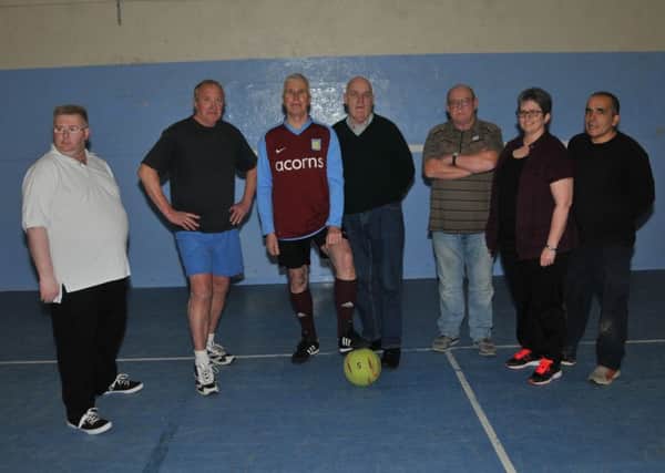 Enthusiasts from new Hawick walking football group, with  founder Rob Hale, third left (picture by Alistair Learmonth)
