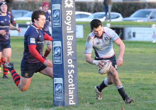 Skipper Ross Nixon in try-scoring action for Selkirk earlier this season (picture by Grant Kinghorn)