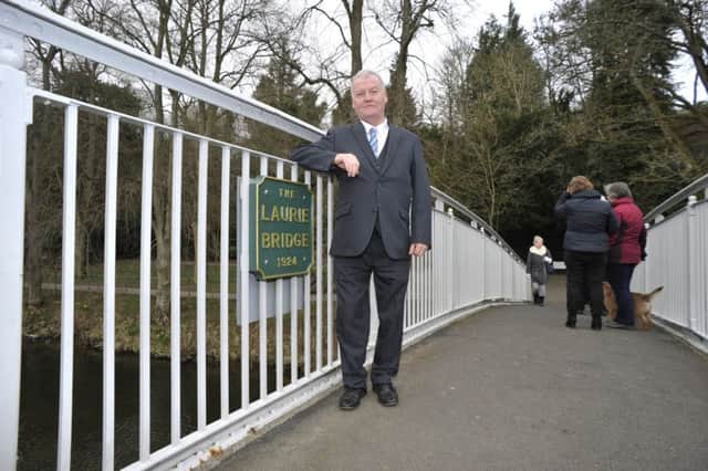 Hawick councillor Davie Paterson on the newly-painted Laurie Bridge in Wilton Lodge Park, Hawick.