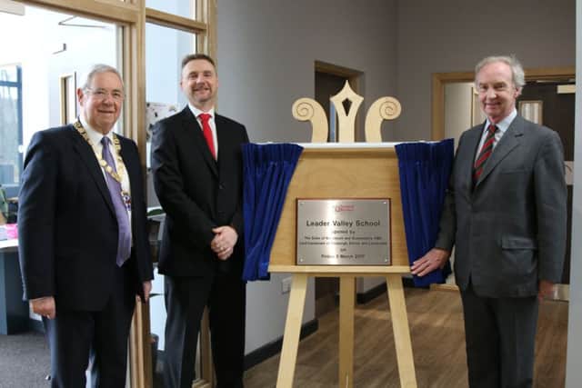 Scottish Borders Council convener Graham Garvie, architectural manager Ray Cherry and the Duke of Buccleuch and Queensberry, Richard Scott, at the opening of the new Leader Valley School at Earlston.