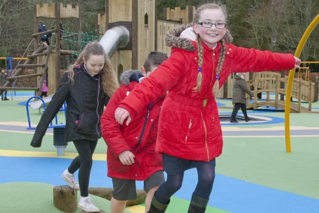 Hawick youngsters get to grips with the new play equipment.