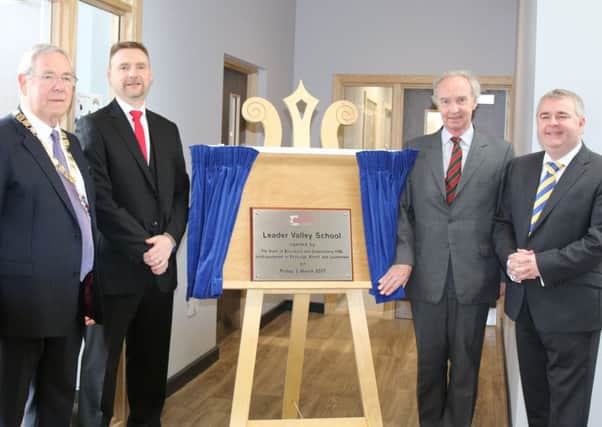 Scottish Borders Council convener Graham Garvie, architectural manager Ray Cherry, the Duke of Buccleuch and Queensberry and council leader David Parker at the opening of the new Leader Valley School at Earlston.