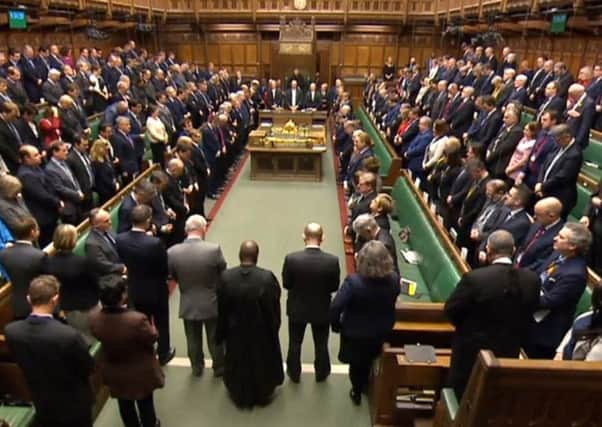 Members of the House of Parliament observe a minutes silence to pay respect to the victims of yesterday's terror attack in Westminster. PRESS ASSOCIATION Photo. Picture date: Thursday March 23, 2017. See PA story POLICE Westminster. Photo credit should read: PA Wire