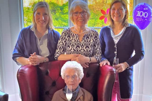 Nellie with her daughter Isobel Sinton (centre) and grand-daughters Pam Cranston (left) and Dawn Edgar