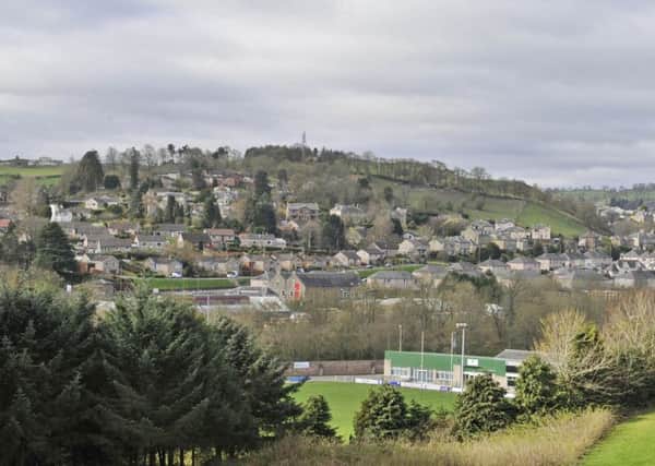 Looking down on Hawick Rugby ground, Mansfield Park from Hamilton Road.