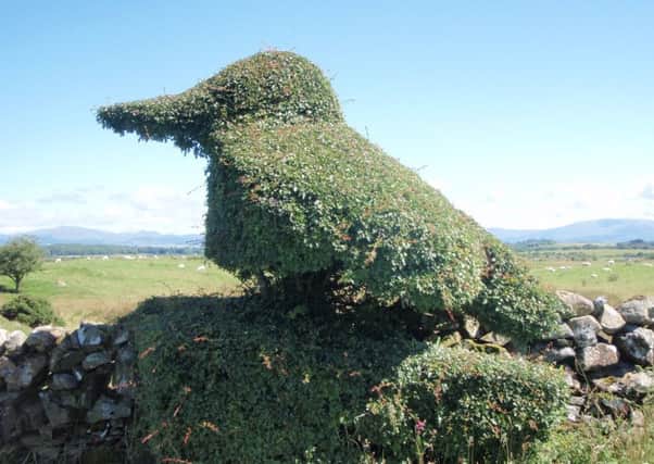 The thorn bush sculpture of a huge bird in Kirkcowan village.