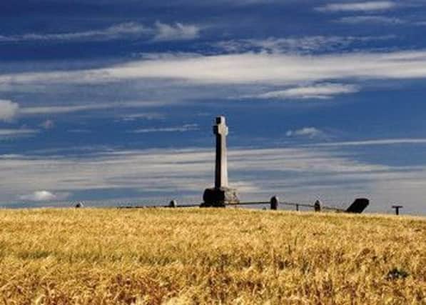 Flodden battlefield surrounded by barley in Northumberland England
