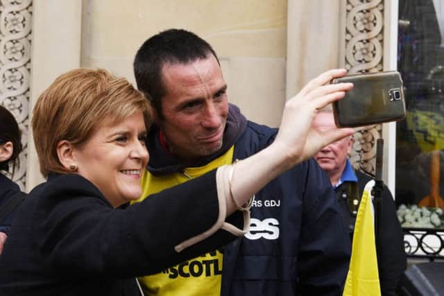First Minister Nicola Sturgeon campaigning in Hawick today.