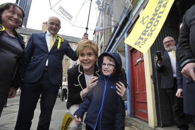 First Minister Nicola Sturgeon campaigning in Hawick today. Harry Marsland aged six from Newtown St Boswells.