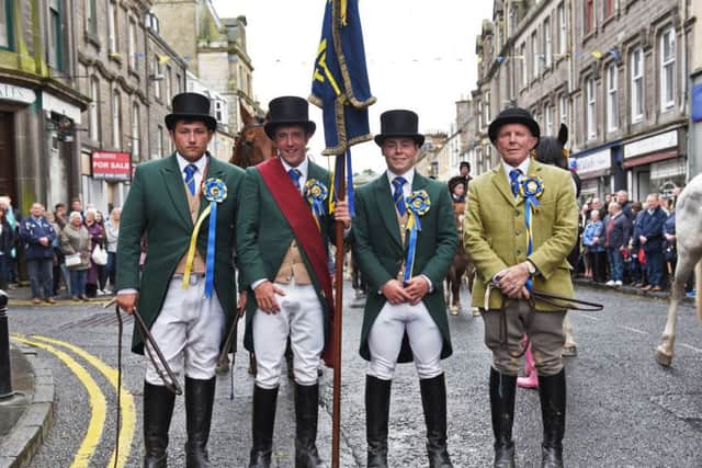 Hawick Cornet Ali George with his Acting Father Ronnie Frost, right-hand man Euan Reilly and left-hand man Gregor Hepburn.