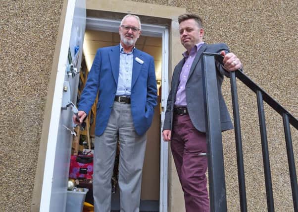Chest, Heart and Stroke Scotlands John Wilson and Jay Hogarty at its Hawick shop this week.