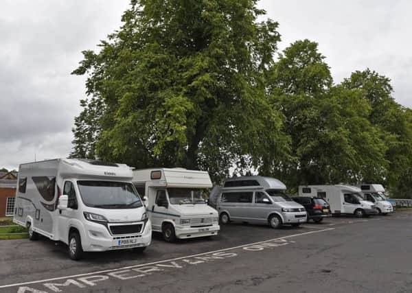Camper vans at Hawick's Common Haugh car park.