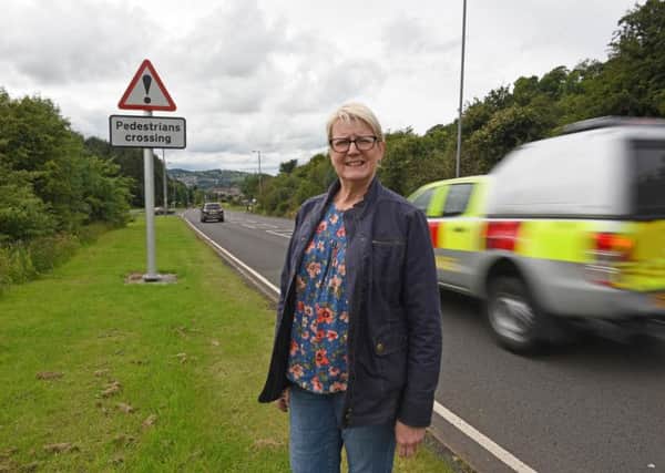 Hawick councillor Clair Ramage beside the A7 at Wilton Hill.
