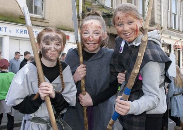 Rachel Hydes, Beth McClelland and Keira Nordon at this year's Hawick Reivers' Festival.