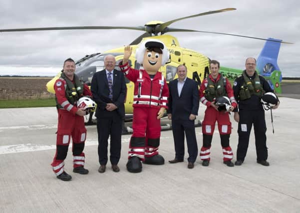 Scotlands Charity Air Ambulance (SCAA) has a new mascot. Picture by Graeme Hart. Copyright Perthshire Picture Agency.