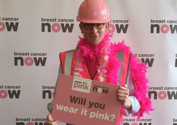 Borders MP John Lamont promoting Breast Cancer Now's 2017 Wear it Pink day.