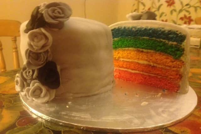 Grey cake...for the Depressed Cake Shop event but inside there's a rainbow of colours to signify hope for the future.