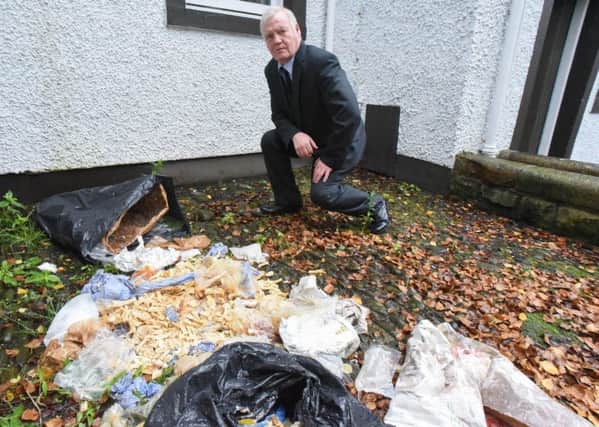 Hawick councillor Davie Paterson surveying the mess.