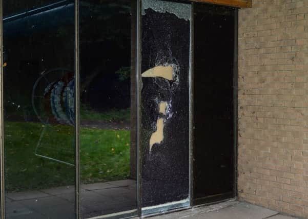 The window to the rear of Galashiels Swimming Pool has been vandalised.