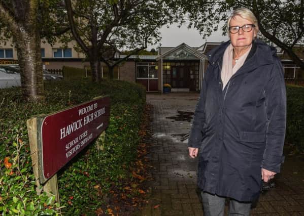 Hawick councillor Clair Ramage outside Hawick High School.