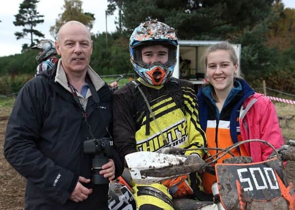 Kelso rider Angus Bruce, centre, with dad Keith and sister Sophie (picture by Charlie Mackenzie).