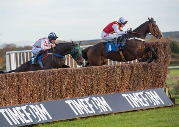 Winner Federici jumps clear of the fancied Sudski Star at the last fence (picture by Alan Raeburn)