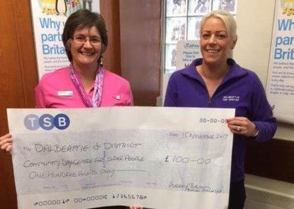 Audrey Brown, Bank Manager, TSB Castle Douglas and Charlene Kirk, Centre Manager, Dalbeattie & District Community Day Centre for Older People